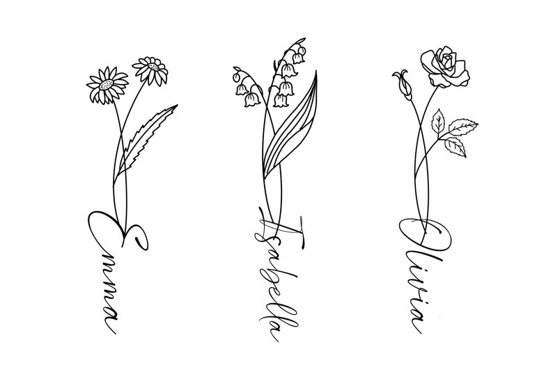Custom Name Birth Month Flower Design Floral Name Tattoo - Etsy