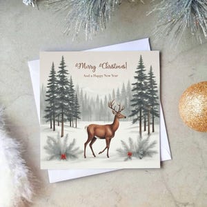 Aquarell Rentier Weihnachtskarte | Niedliche Ästhetische Weihnachtskarte im Vintage-Stil | Paar Familien Geschenk
