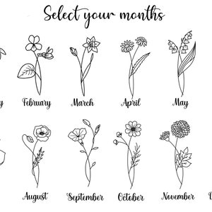 2 Birth Month Flowers Tattoo Couple Family Personalized Gift Digital Downloadable image 2