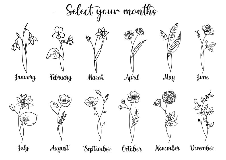 2 Birth Month Flowers Tattoo Couple Family Personalized Gift Digital Downloadable image 2