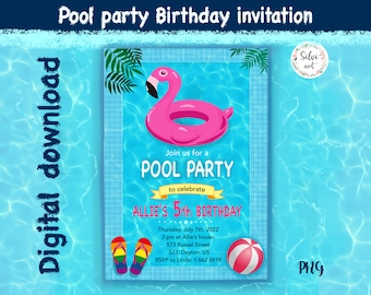 Pool Party Themed Birthday Invitation | Instant Downloadable PNG