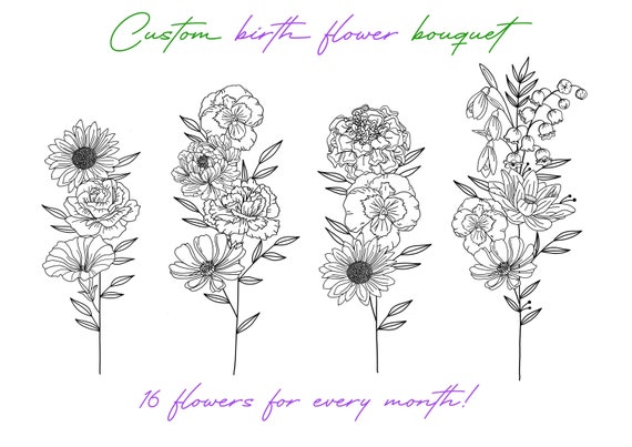 Custom 1 to 8 Birth Flower Bouquet - Il 570xN.4161955361 Qnyz