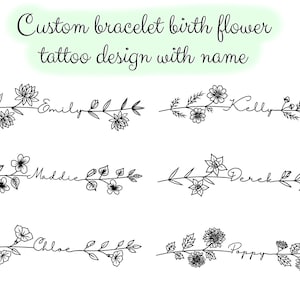 Kundenspezifisches Armband Geburts-Monat Blumen-Tätowierung-Design | Personalisiertes Paar Familiengeschenk | Digital herunterladbar