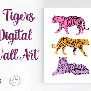 Printable Tiger Wall Art Design | Modern Home Decor | Colorful Tigers PNG Print