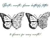 Custom Birth Flower Butterfly Tattoo Design | Butterfly Bouquet PNG | Tattoo Family Gift