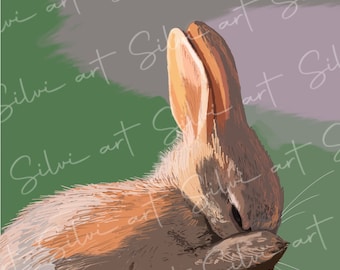 Digital drawing of rabbit/ Digital art/ Digital print