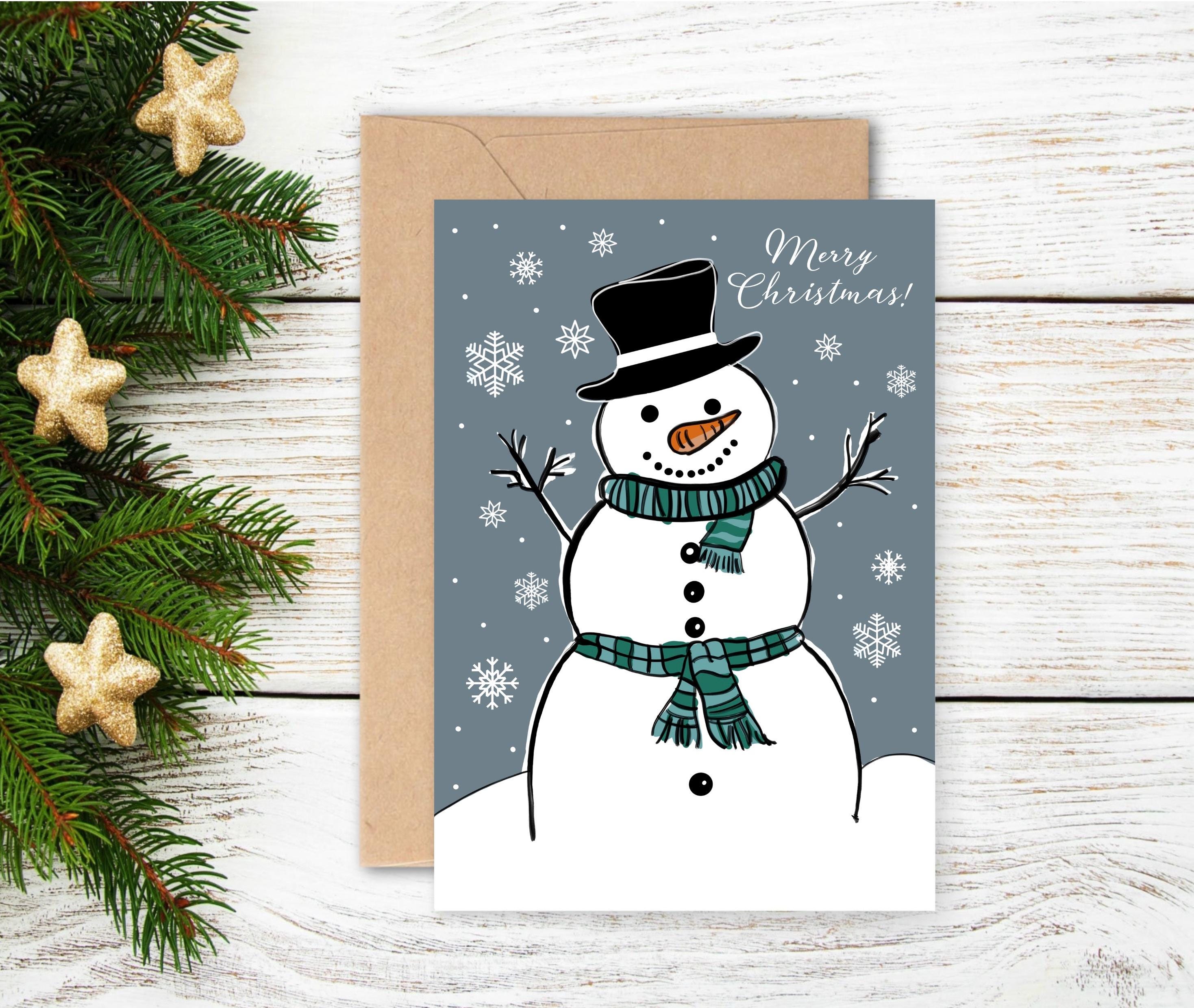 Biglietto Di Natale Per Nipote Con Pupazzo Di Neve - Design Contemporaneo Con Lamina E Glitter, Messaggio Interno, Busta Inclusa, 188x140 Mm