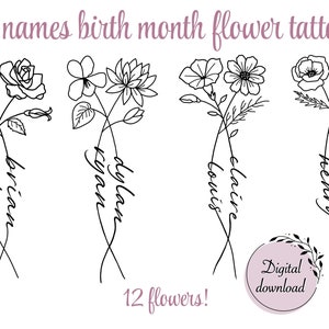 2 Birth Month Flowers Tattoo Couple Family Personalized Gift Digital Downloadable image 1