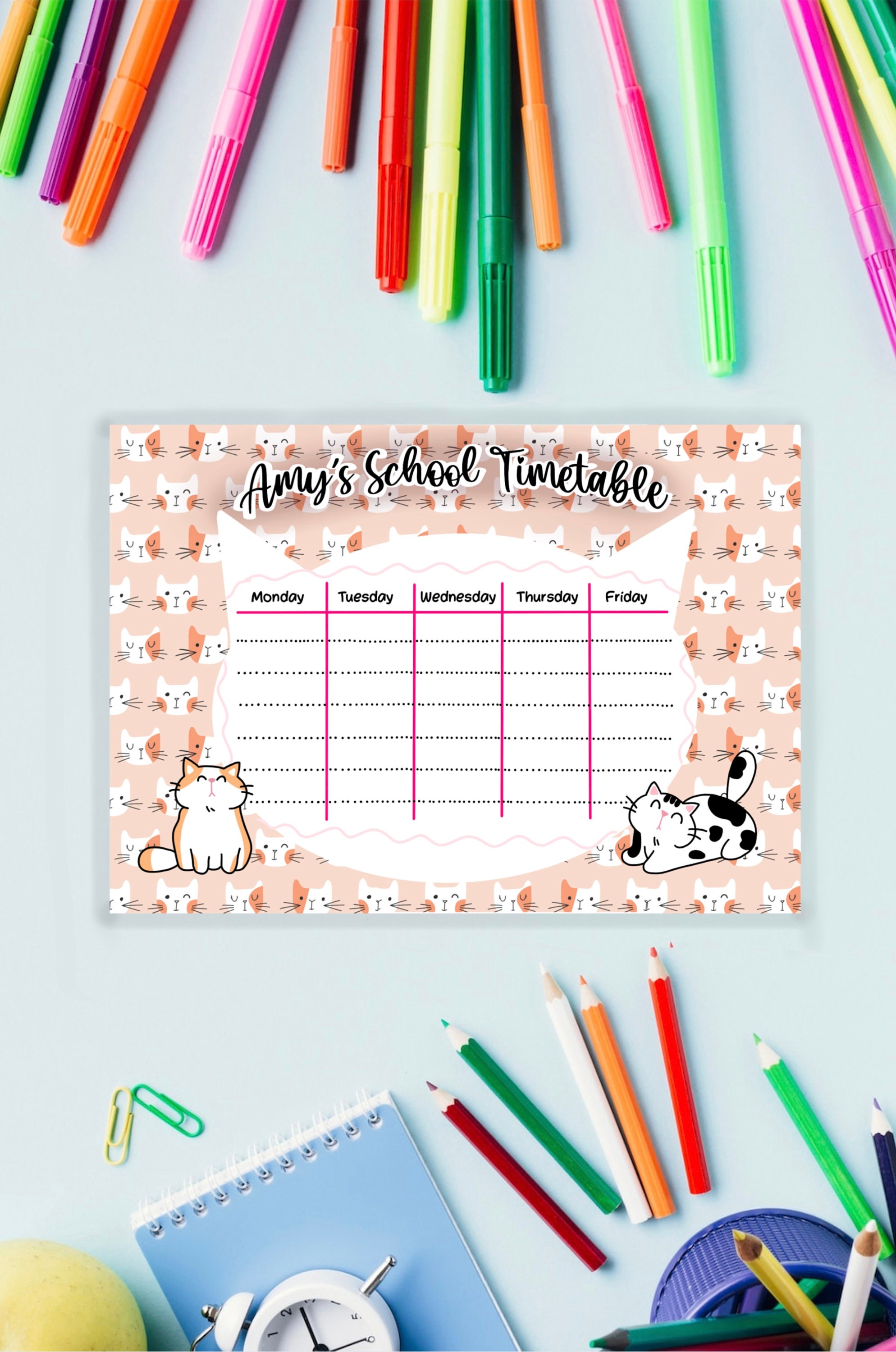 Custom Cats School Timetable | Back to School Template |cat Lovers ...