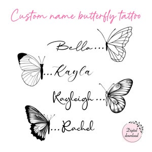 Custom Name Butterfly Tattoo Design | Aesthetic Minimalist Couple Tattoo | Personalized Family Gift