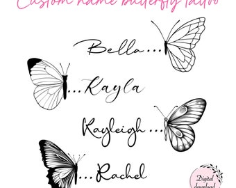 Custom Name Butterfly Tattoo Design | Aesthetic Minimalist Couple Tattoo | Personalized Family Gift