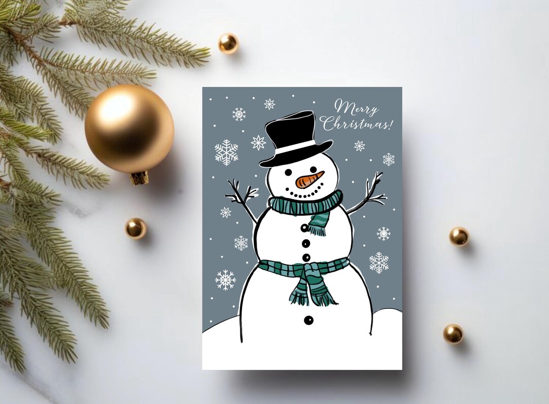Printable Christmas Snowman Greeting Card | Cute Festive Holliday Cards ...