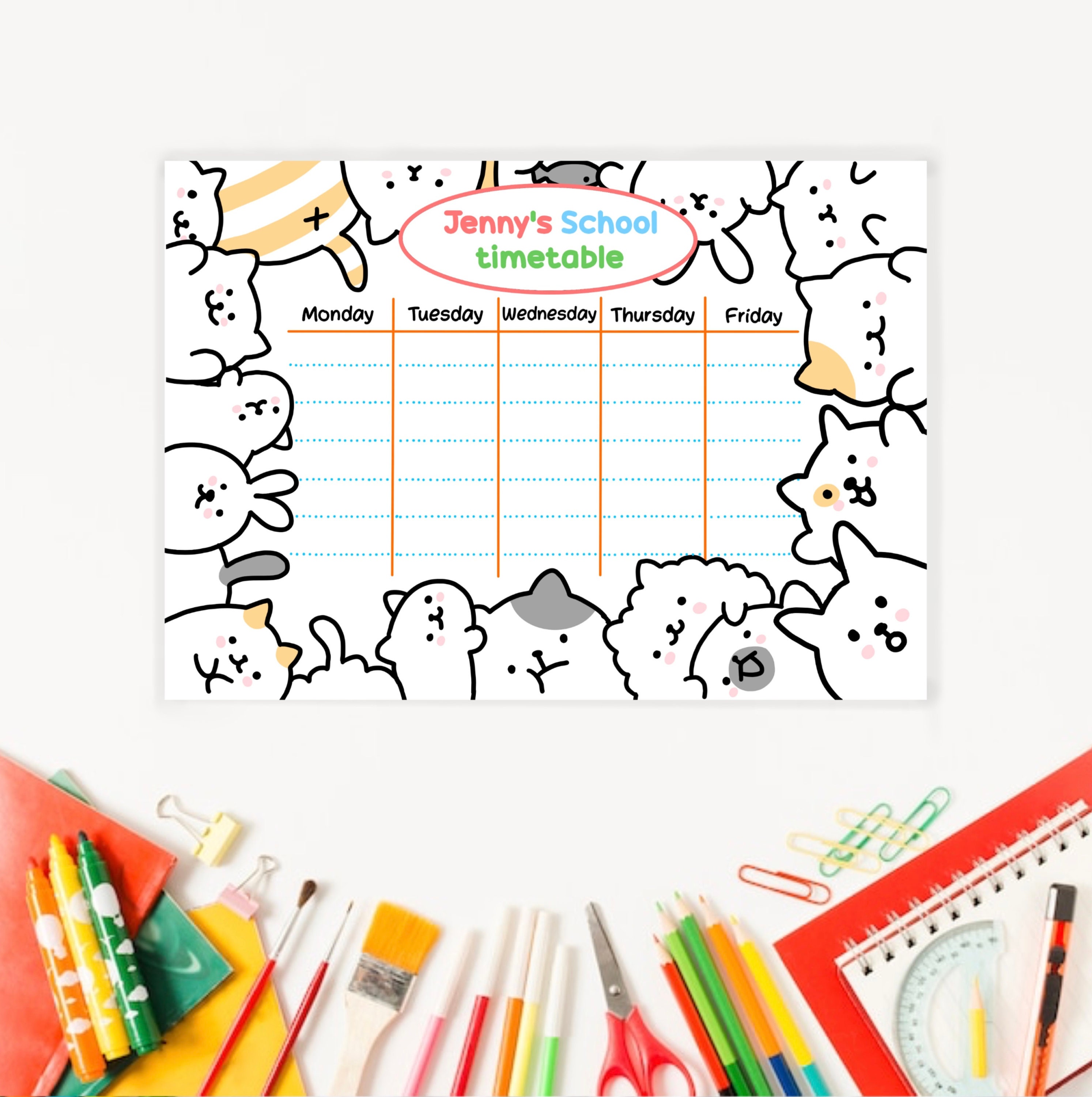 Custom Cats School Timetable | Back to School Template |cat Lovers ...