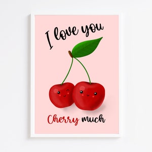 Cute cherry illustration Wall Art PNG | Dinning Room fruit print | Cute fun kitchen poster