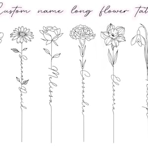 Custom Name Long Sleeve Birth Flower Tattoo | Floral Name Tattoo Commission | Birth Flower Name | Digital Downloadable PNG