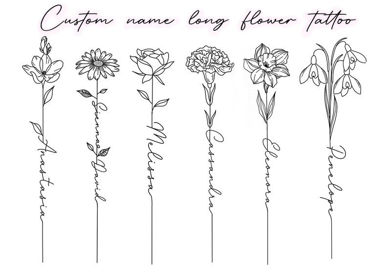 Custom Name Long Sleeve Birth Flower Tattoo Floral Name Etsy