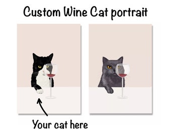 Custom Funny Cat Portrait With Wine | Digital Downloadable PNG | Customized affordable gift