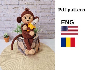 Crochet Monkey Pattern PDF – Moby Amigurumi Toy with Banana – Beginner Friendly Crochet Tutorial – Cute DIY Gift – Instant Download