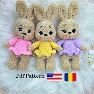 Low Sew Bunny Crochet Pattern – 20 cm Amigurumi Rabbit – Easy Minimal Sewing Plush Toy PDF