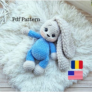 Virkmönster för kanin med långa öron i PDF-format – Amigurumi-kaninleksak – Söt virkad kanin för nybörjare – DIY-handgjord present – Direkt nedladdning