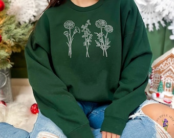 Personalized Birth Month Flower Sweatshirt | Custom Gift For Her | Sentimental Holiday Gift For New Mom or Grandmother
