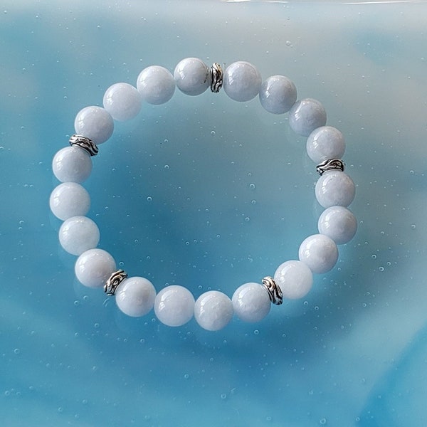 SMALL 8mm Blue Quartz Stretch Gemstone Bracelet. Encourages you to truthfully express and communicate your thoughts and feelings to others.