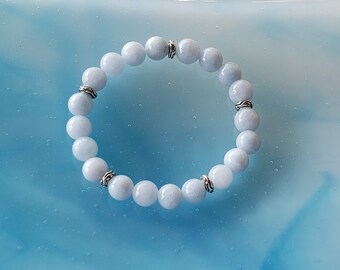 SMALL 8mm Blue Quartz Stretch Gemstone Bracelet - Throat Chakra Healing