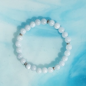 SMALL 6mm Blue Quartz Stretch Gemstone Bracelet. Encourages you to truthfully express and communicate your thoughts and feelings to others.