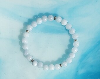 SMALL 6mm Blue Quartz Stretch Gemstone Bracelet - Throat Chakra Healing