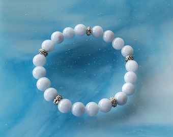 MEDIUM 8mm Blue Quartz Stretch Gemstone Bracelet - Throat Chakra Healing