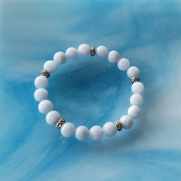 MEDIUM 8mm Blue Quartz Stretch Gemstone Bracelet. Encourages you to truthfully express and communicate your thoughts and feelings to others.