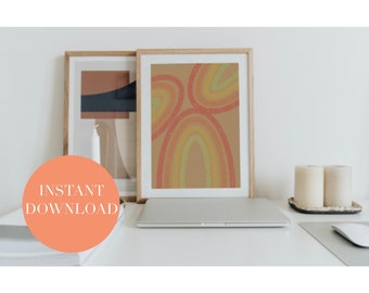 Boho Style Minimalist Rainbow Art Digital Print