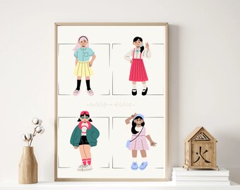Cartoon Girls Print / 90s Anime Girls Poster / Fashion Girls Printable / Vintage Cartoon Prints / Girls Nursery Art / Stampe scaricabili