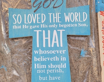 Wooden cross with Bible Verse