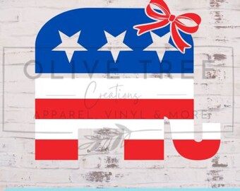 Republican  Elephant with a Bow - Digital Download, Sublimation, HTV, Political. svg, png sublimation download