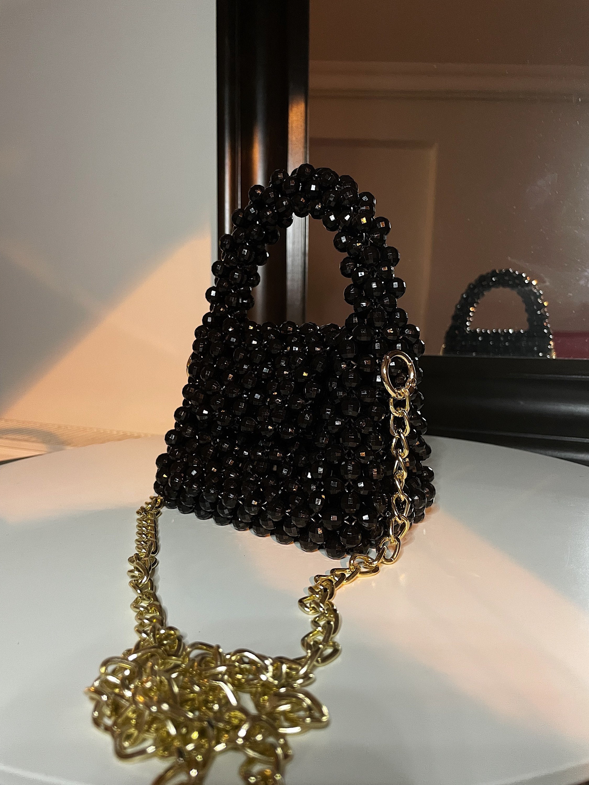 Crystal Black Handbag Black Beaded Bag Black Shimmering Bead -  Finland