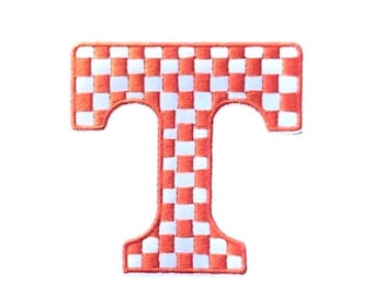 Orange Checkered “T” Iron On Patch