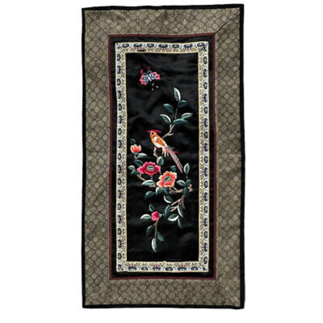 Chinese Silk Tapestry Wall Hanging Panel Bird Flower Etsy