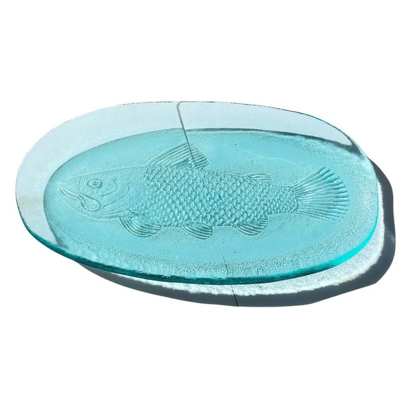 Recycled Glass Salmon Fish Serving Plate Platter Oval Dish Etsy