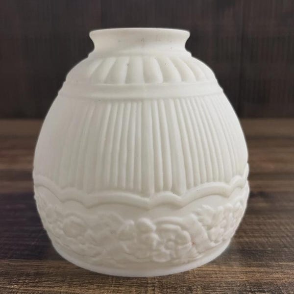 Vintage Milk Glass Lamp Shade Embossed Floral Victorian Style 2 1/8” Fitter