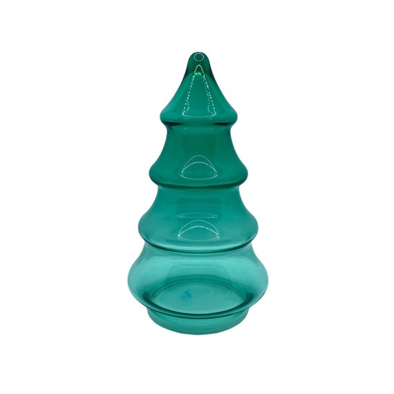 Vintage Green Glass Christmas Tree Candy Jar Apothecary Lid on Etsy