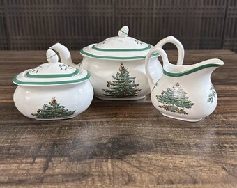 Vintage Spode Christmas Tree SmallTea Set Teapot Sugar Bowl Creamer