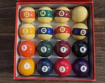 Vintage Aramith Pool Ball Set Box Belgium 2.25