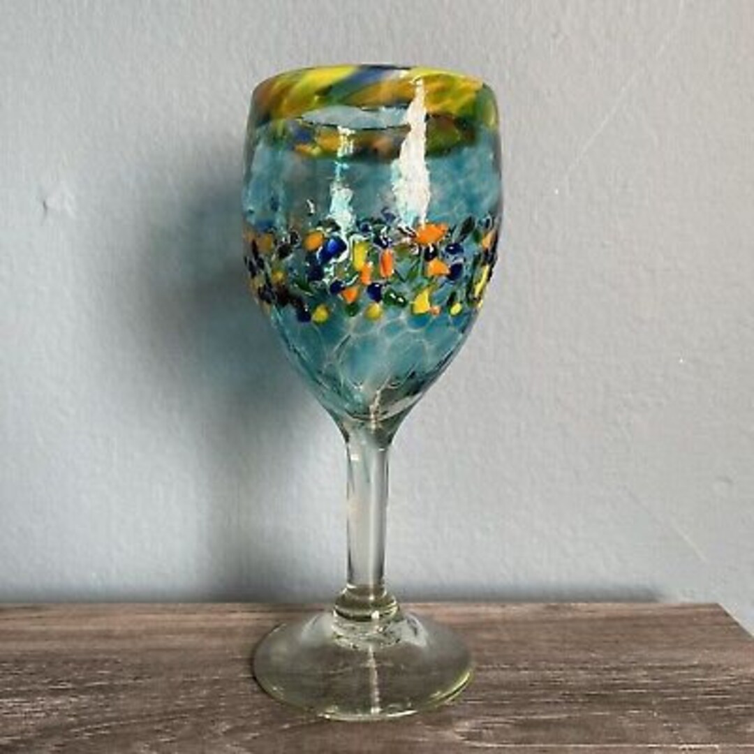 Hand Blown Confetti Mexican Glass Goblet Etsy