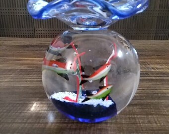 Vintage Art Glass Aquarium Vase Fish Paperweight