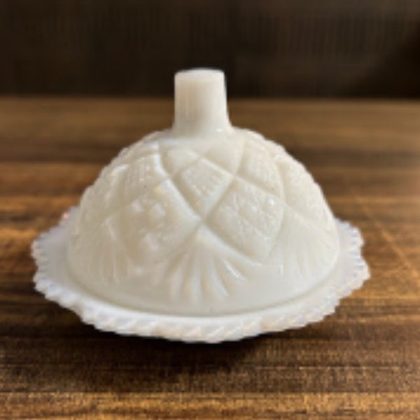 Westmoreland Miniature Etched Milk Glass Butter Dish With Domed Lid