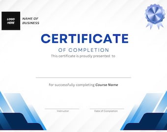 Editable Certificate Template – 11” x 8.5” – Printable Course Completion Certificate – Instant Download – Custom Logo & Name Fields