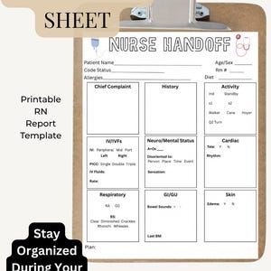 Nurse Brain Sheet Printable | RN Report Sheet Template | Nursing Handoff SBAR | Shift Report Sheet | New Grad Nurse Essentials