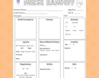 Printable Nurse Handoff Report Sheet | Nursing Shift Change Report | Patient Info Template | Editable PDF | Nurse Organizer