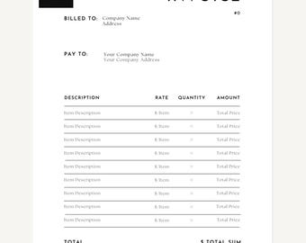 Editable Invoice Template Canva | Small Business Invoice | Freelance Invoice Template | Printable PDF Invoice